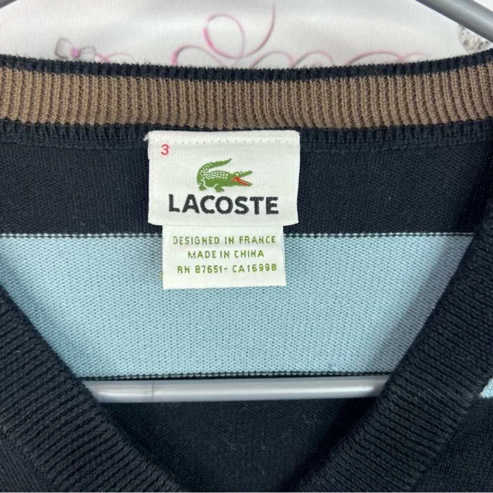 Lacoste V-Neck Sweater striped stripes long sleeve preppy stretchy logo